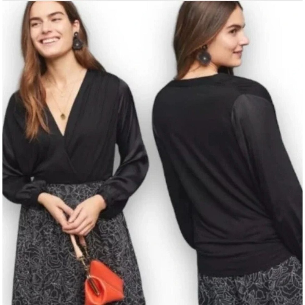 Anthropologie Kesia Drape Surplice Satin Sleeve Top Blouse Medium‎ Boho $98